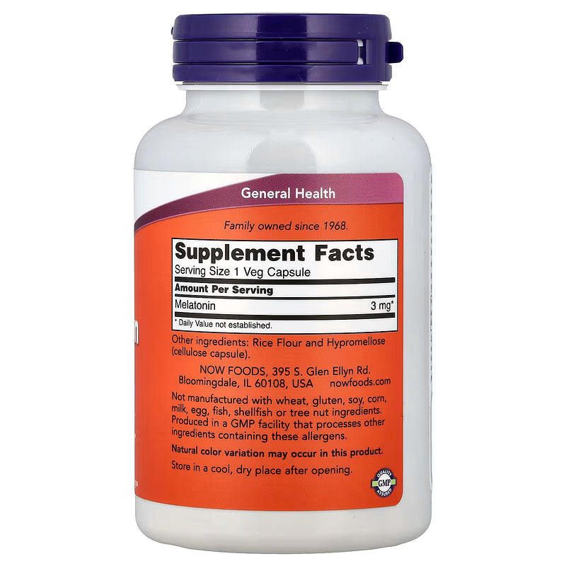 NOW - Melatonin 3mg  - 180 Capsules