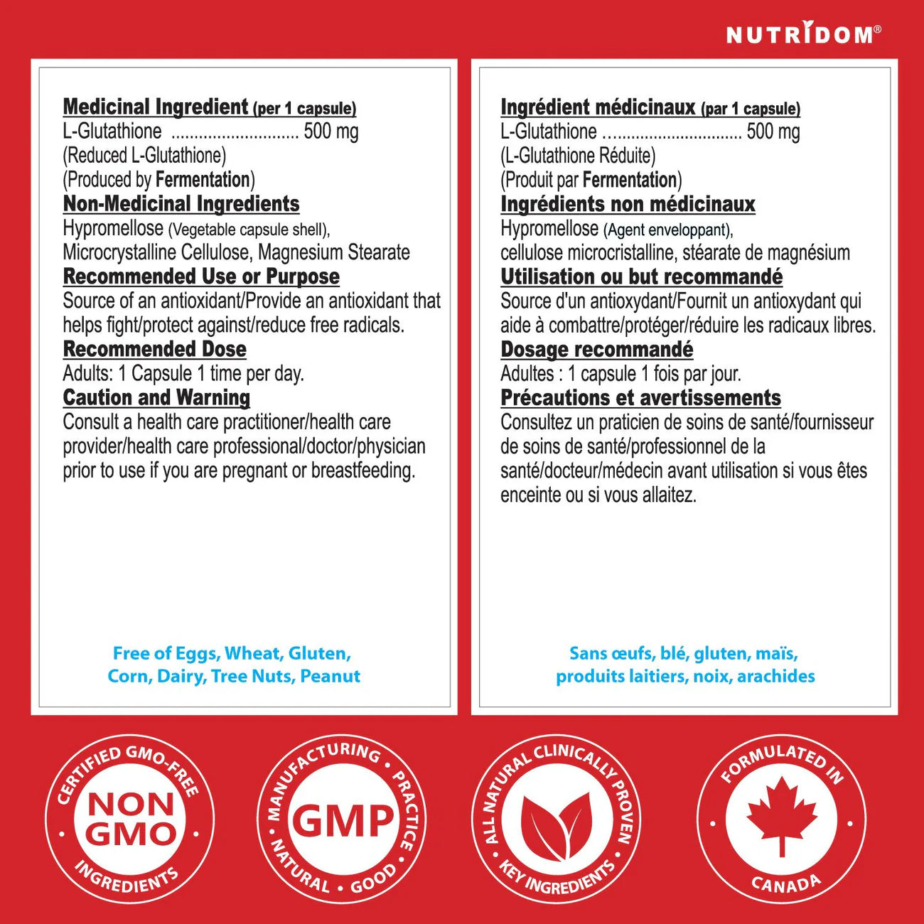 Nutridom - L-Glutathione 500mg 60 veg caps