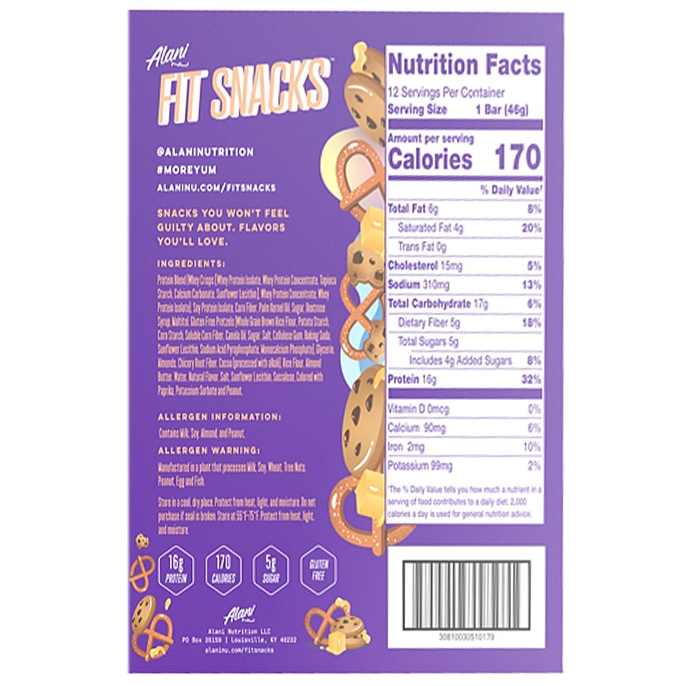 Nutrition Facts Alani Nu - Fit Snacks Protein Bars, Munchies Protein Bar, My Supplements