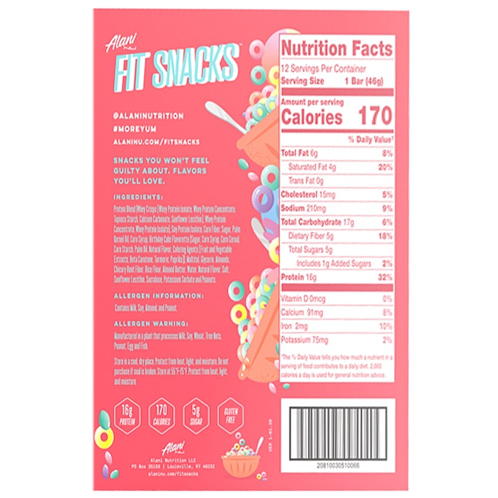 Nutrition Facts Alani Nu - Fit Snacks Protein Bars, Alani Nu Protein Bar, My Supplements