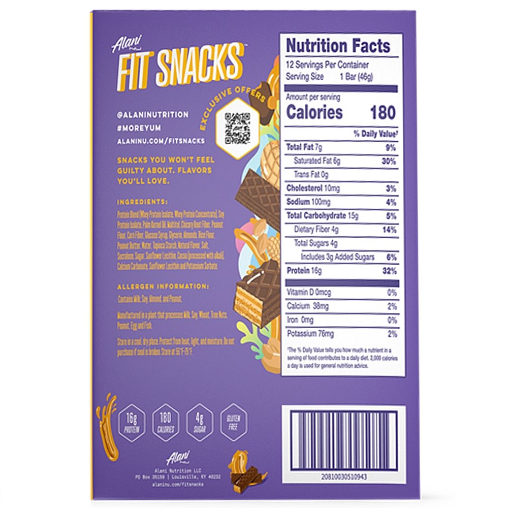 Nutrition Facts Alani Nu - Fit Snacks Protein Bars, Peanut Butter Crisp Fit Snacks, My Supplements