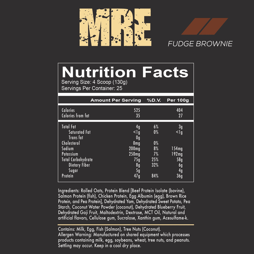 Nutrition Facts, Fudge Brownie Flavor, Redcon1, MRE, My Supplements