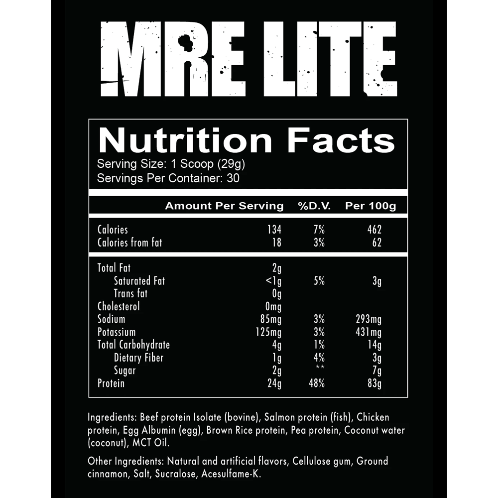 Nutrition Facts, Redcon1, MRE Lite, Canada's Best Online Supplements, My Supplements