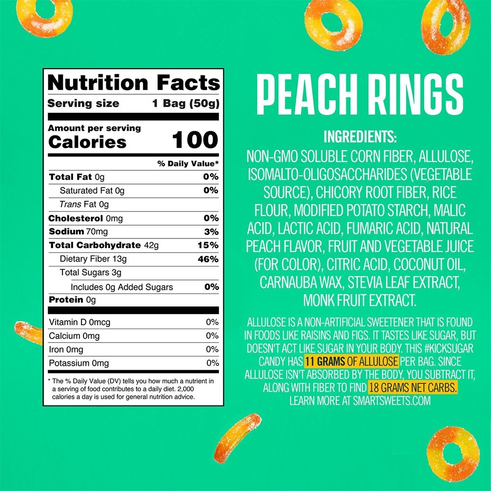 Nutrition Facts, Peach Rings, Smart Sweets, Candies, Online Supplements Store, My Supplements